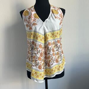 J Crew Open Back Halter Top In Sunset Rose Block Print Top Medium Yellow